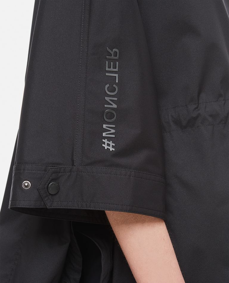 Moncler Logo Zip Hooded Nylon Cape In Black