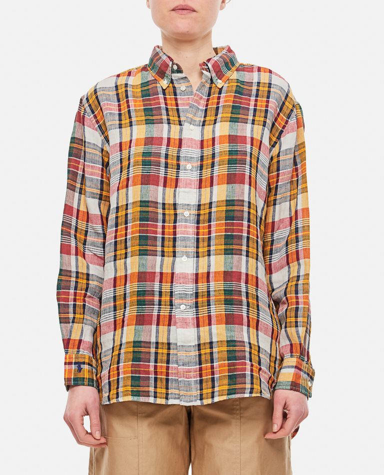 Shop Polo Ralph Lauren Linen Checkered Shirt In Multicolor