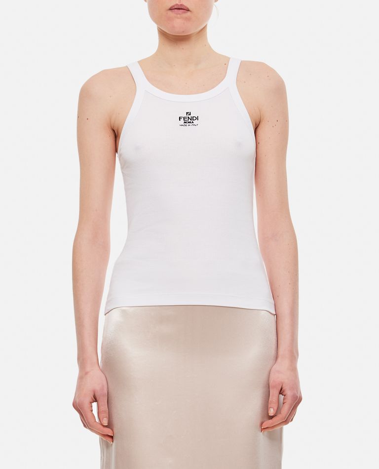 Shop Fendi Ribbed Cotton Jersey Tank Top In White