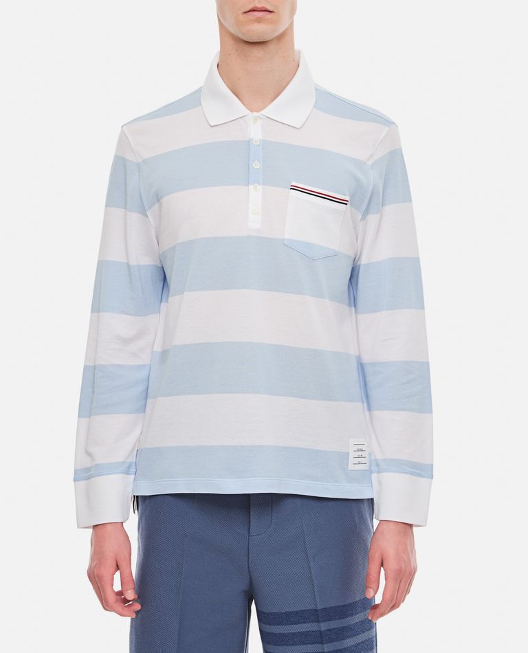 Shop Thom Browne Rugby Polo In Sky Blue