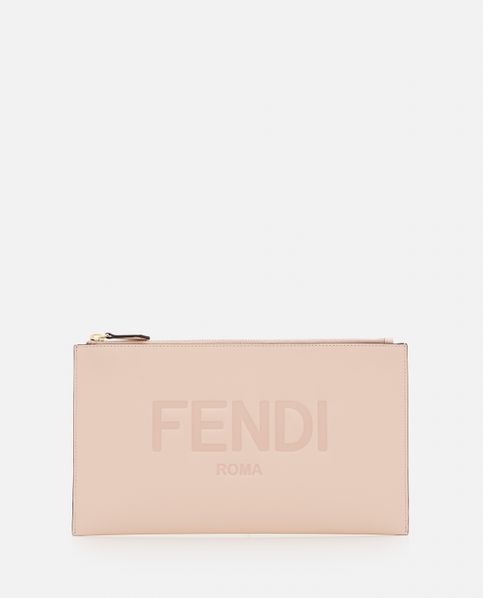 Medium Flat Pouch Leather Pink