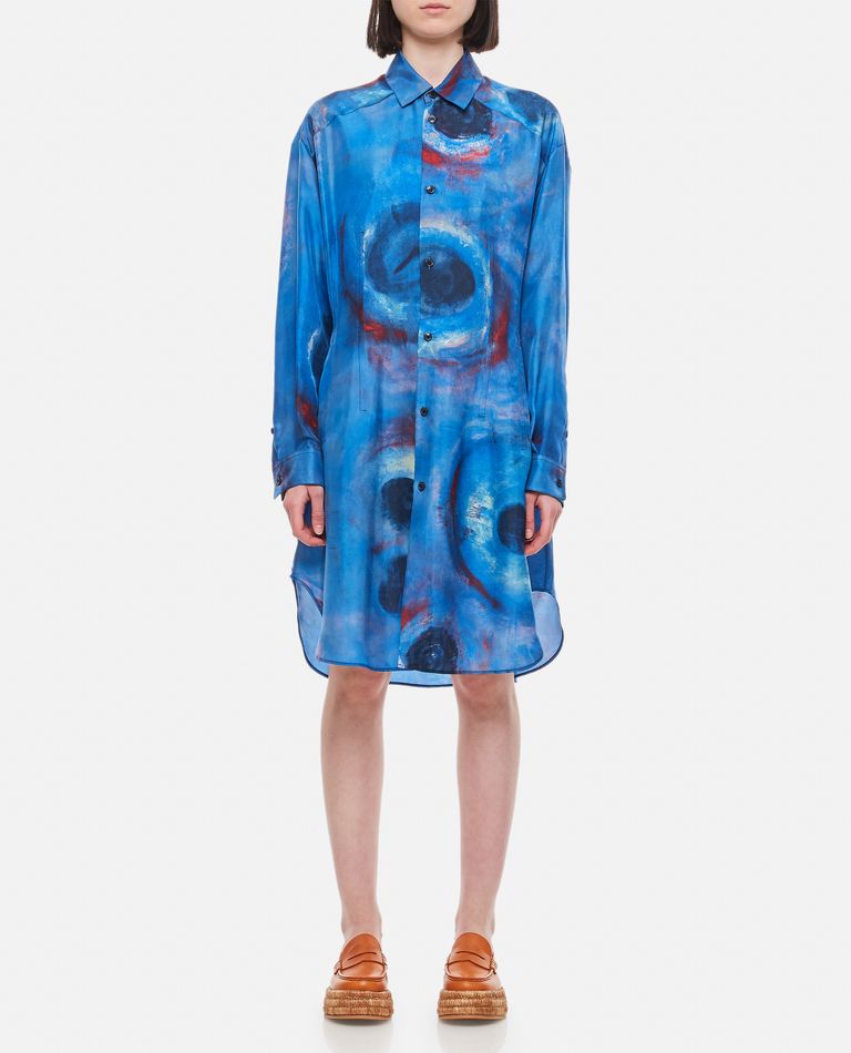 Shop Marni Printed Silk Mini Dress In Blue