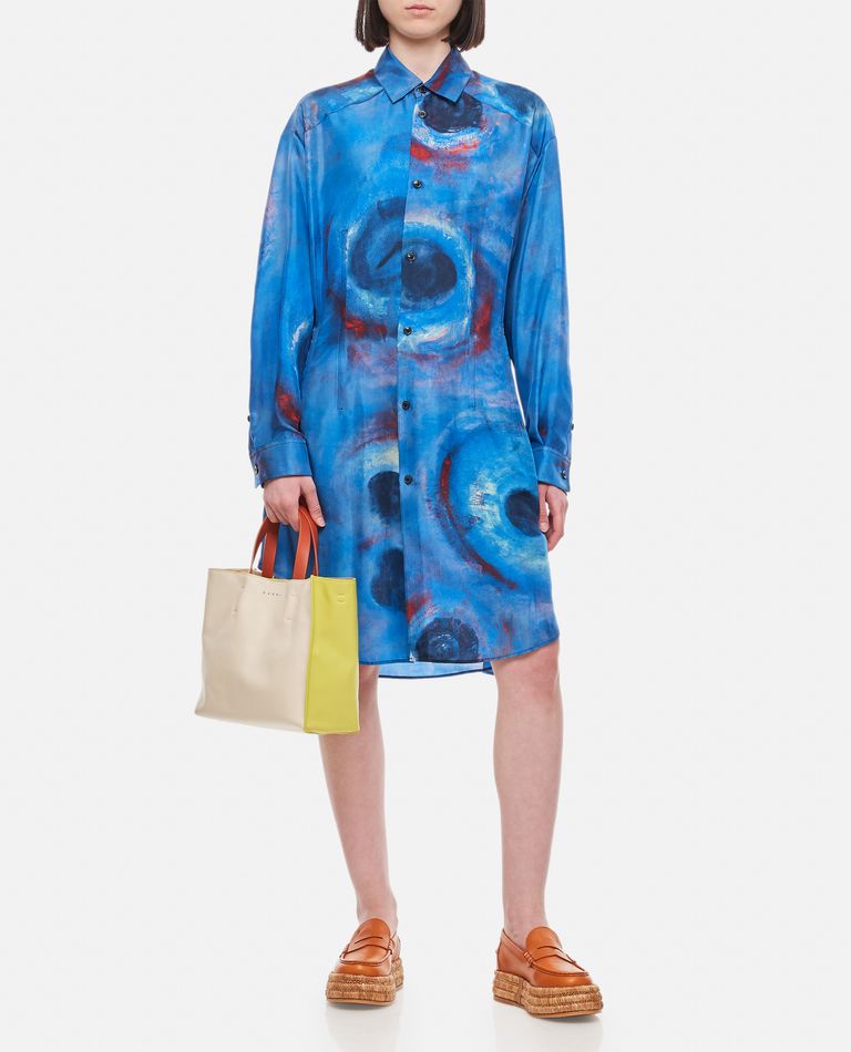 Shop Marni Printed Silk Mini Dress In Blue