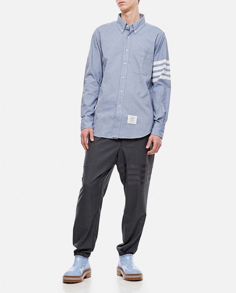 Shop Thom Browne Straight Fit Shirt W/ Tonal 4 Bar In Flannel In Sky Blue