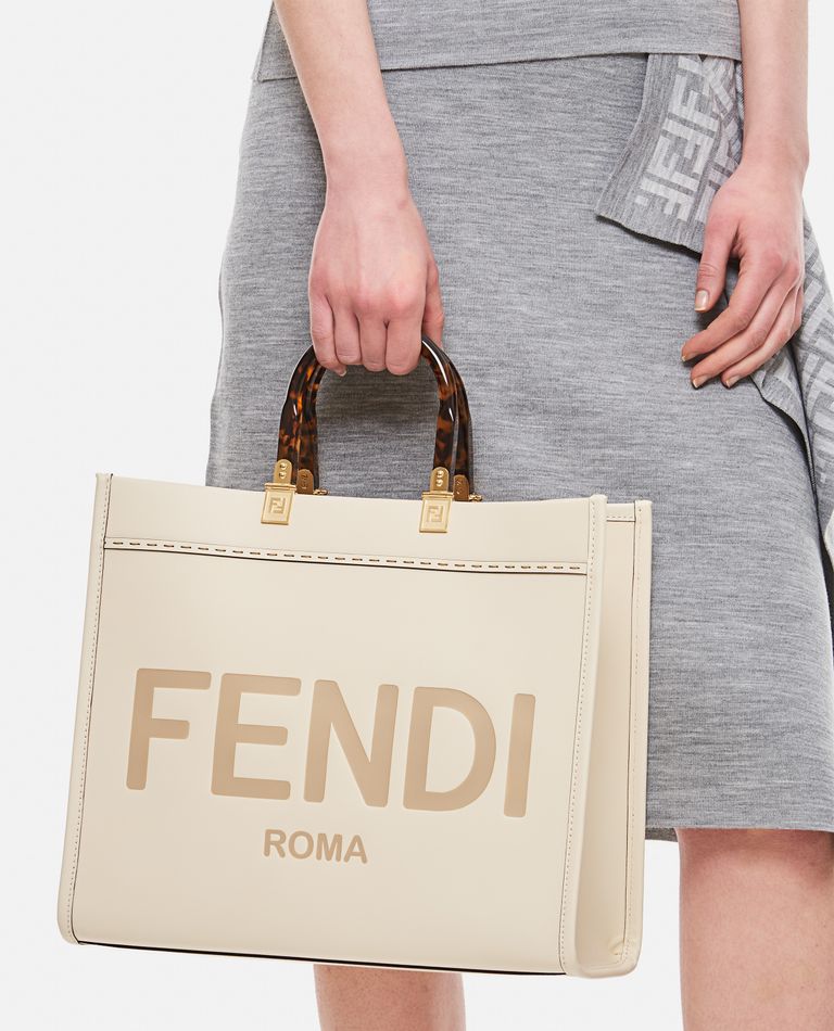 Fendi  ,  Fendi Sunshine Leather Tote Bag  ,  White TU