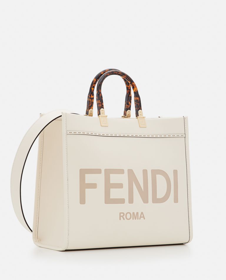 Shop Fendi Sunshine Leather Tote Bag In White