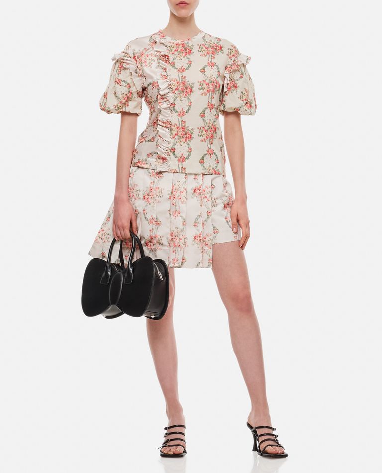 Simone Rocha Floral-print Pleated Asymmetric Taffeta Skort In Multicolor