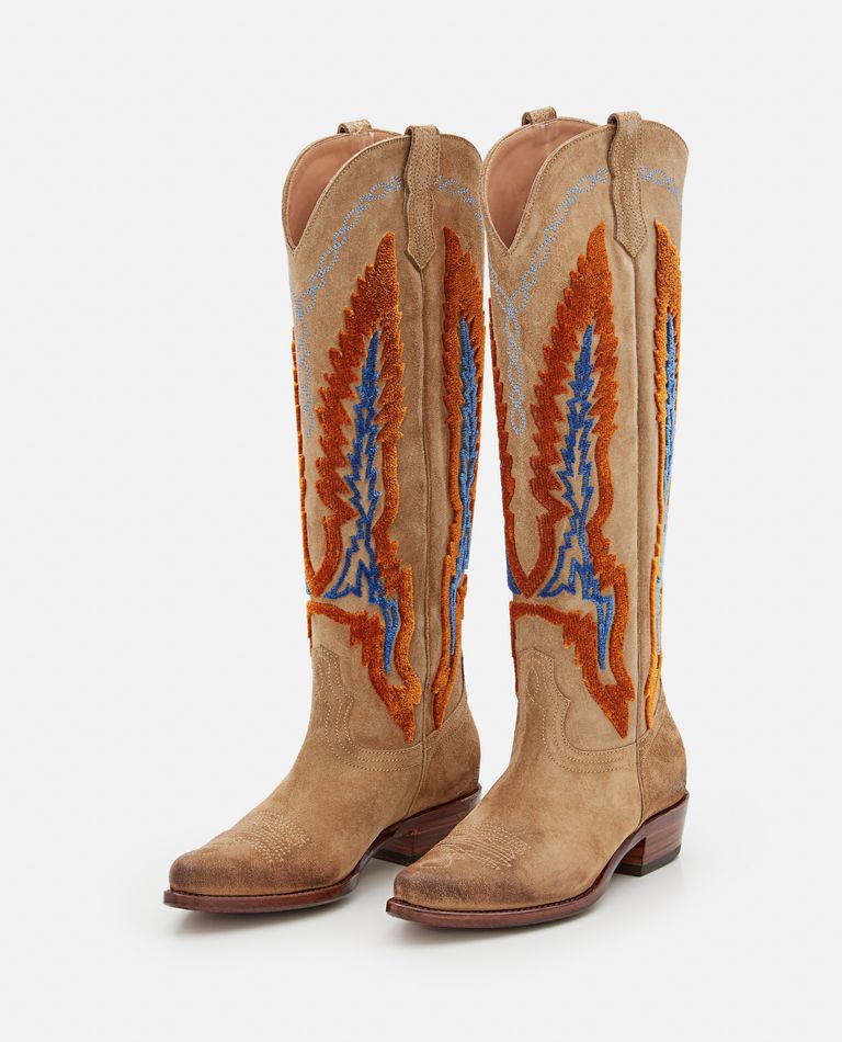Damy HervÃ¨  ,  Round Toe Suede Cowboy Boots  ,  Beige 37