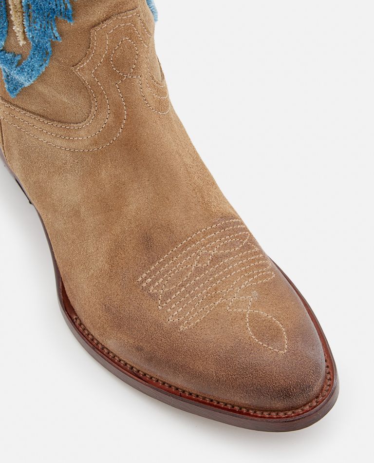 Damy Hervè  ,  Pointed Toe Suede Cowboy Boots  ,  Beige 40