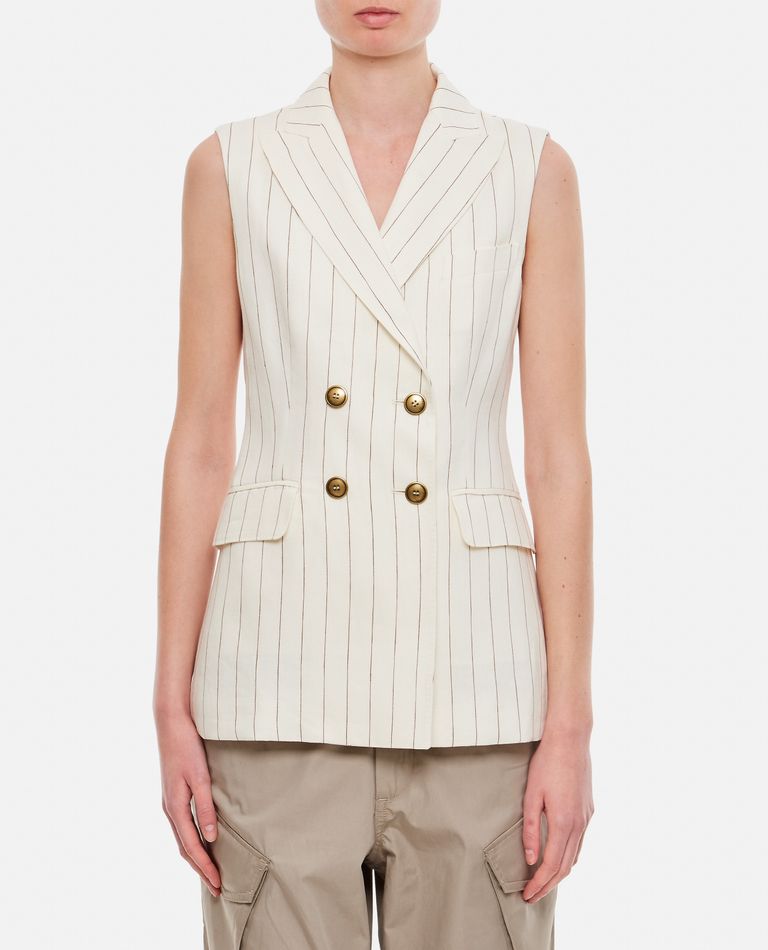 PINSTRIPED DOUBLE BREASTED LINEN VEST for Women - Max Mara