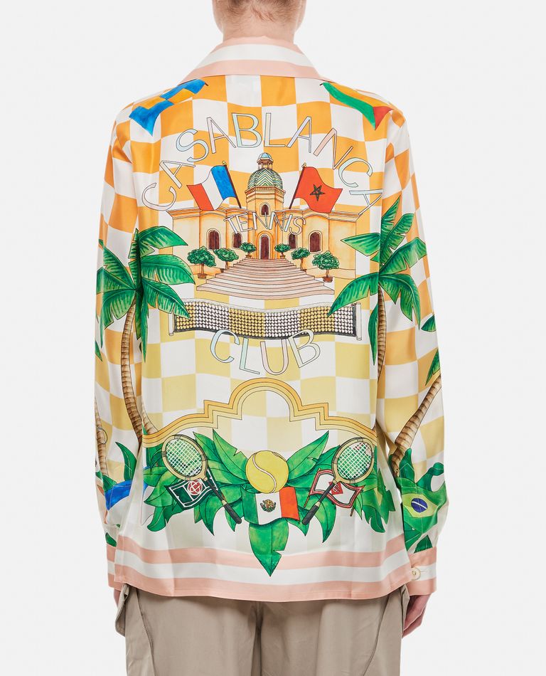 Casablanca Cuban Collar Silk Long Sleeve Shirt In Multicolor