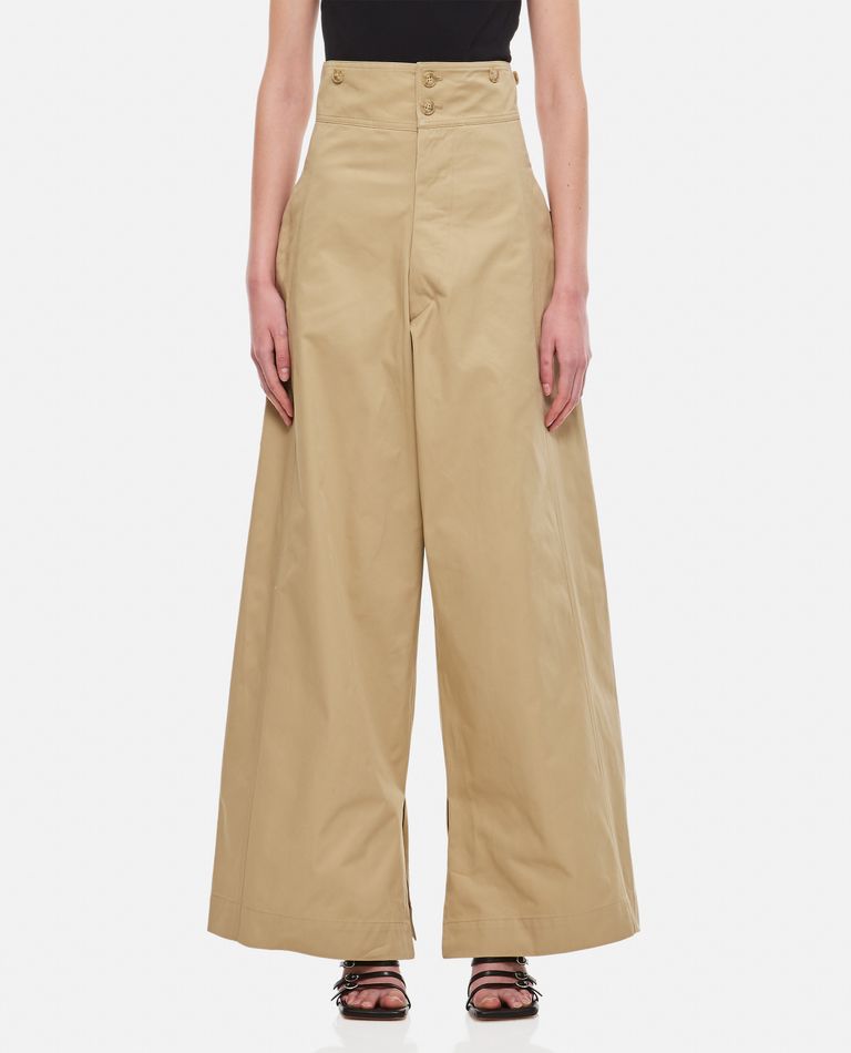 Quira High Waist Wide-leg Cotton Trousers In Beige