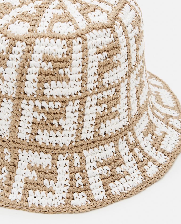 Fendi Ff Crochet Cotton-blend Hat In Beige