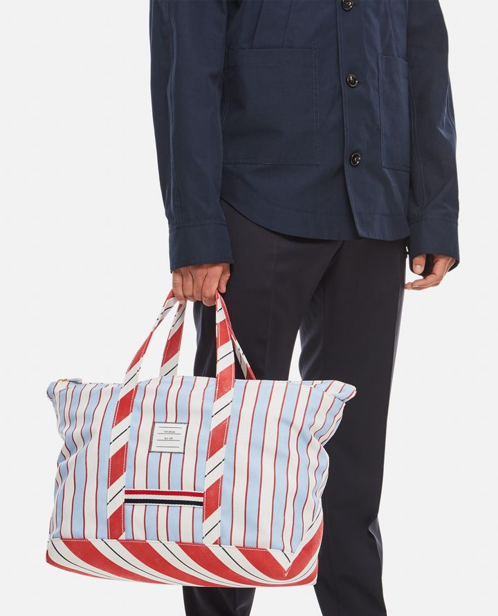 Thom Browne - MEDIUM TOOL TOTE IN WASHED STRIPED CANVA_5