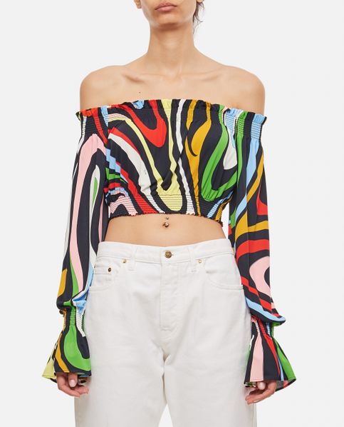 Colorful Stripe Off Shoulder Long Sleeve Blouses Colorful Stripe Off Shoulder Long Sleeve Blouses