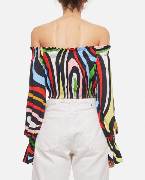Colorful Stripe Off Shoulder Long Sleeve Blouses Colorful Stripe Off Shoulder Long Sleeve Blouses