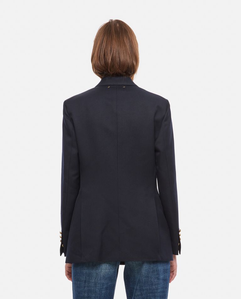 Golden Goose Blue Double-breasted Jacket With Peak Revers And Logo Plaque Detail In Blue