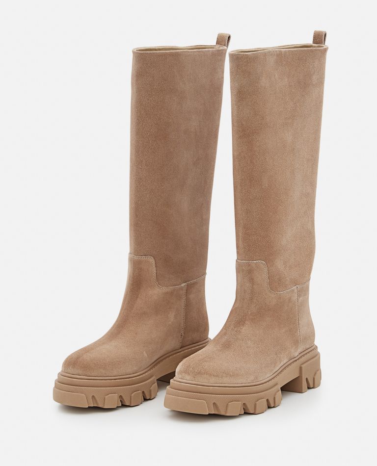 Shop Gia Borghini 50mm Suede Leather Boots In Beige