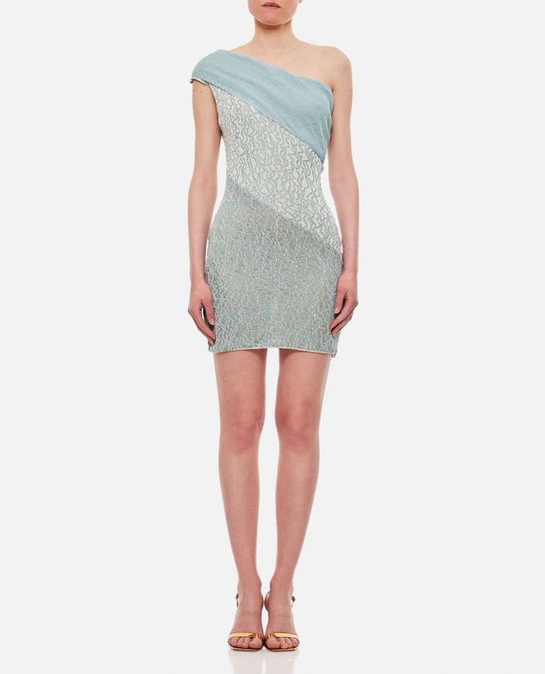 Vitelli  ,  Viscose Cotton Jacquard Asymmetric Mini Dress  ,  Sky Blue 1