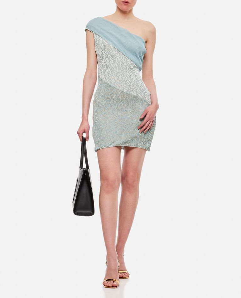 Vitelli Viscose Cotton Jacquard Asymmetric Mini Dress In Sky Blue