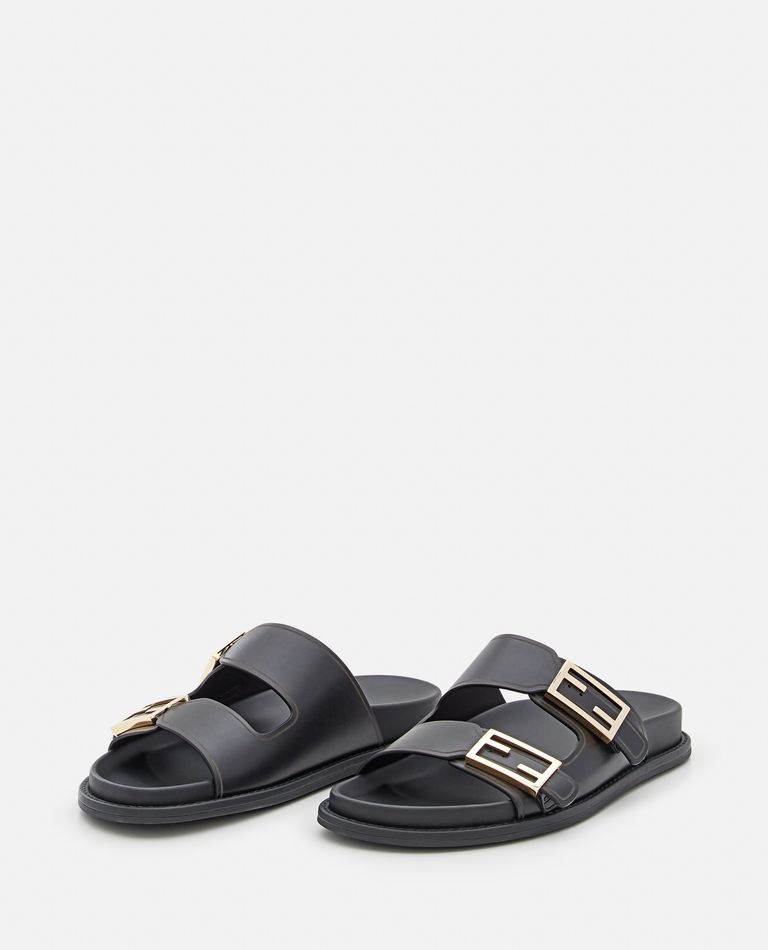 Fendi Nappa Leather Feel Double-band Slides Shoes In Black