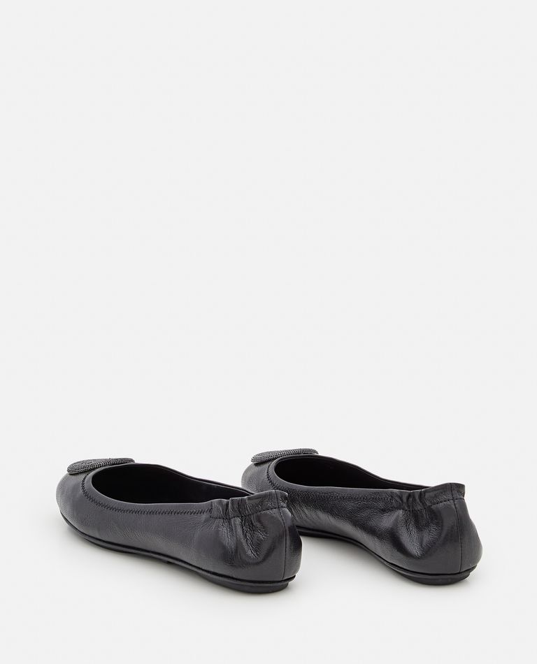 Tory Burch  ,  Minnie Metallic Logo Leather Ballet Flats  ,  Black 7
