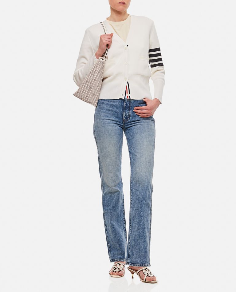 Thom Browne Milano Stitch V-neck Merino Cardigan In White