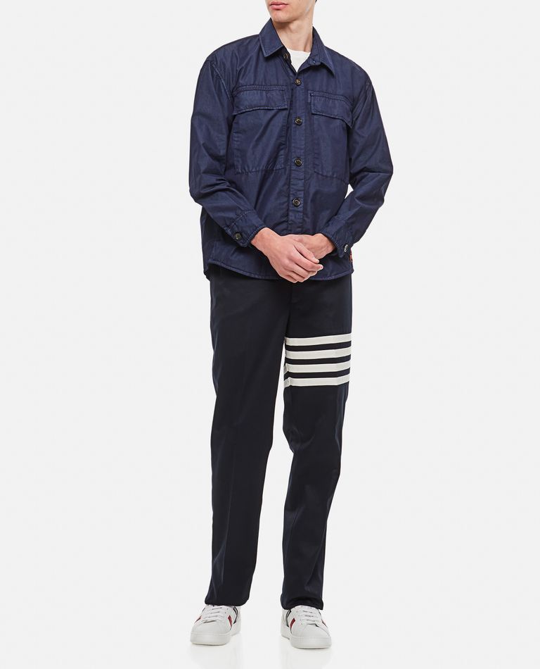 Shop Thom Browne Unconstructured Chino Trouser W/ 4 Bar In Cotton Twill In Blue