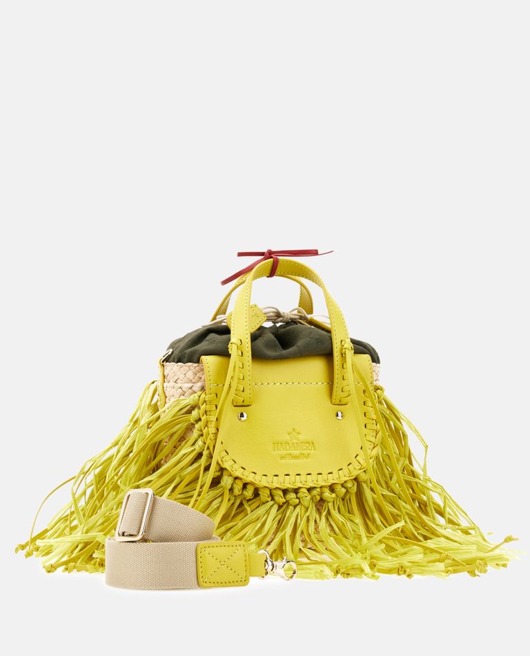 Cuba Lab  ,  Habanera Straw And Leather Handbag With Applied Fringes  ,  Yellow TU