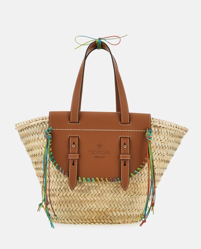 TROPICANA STRAW AND LEATHER TOTE BAG for Women Cuba Lab Biffi
