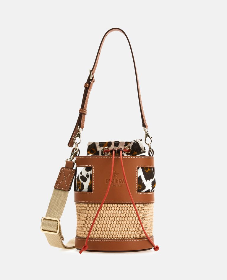 RIVIERA MINI LEATHER AND STRAW BUCKET BAG for Women - Cuba Lab