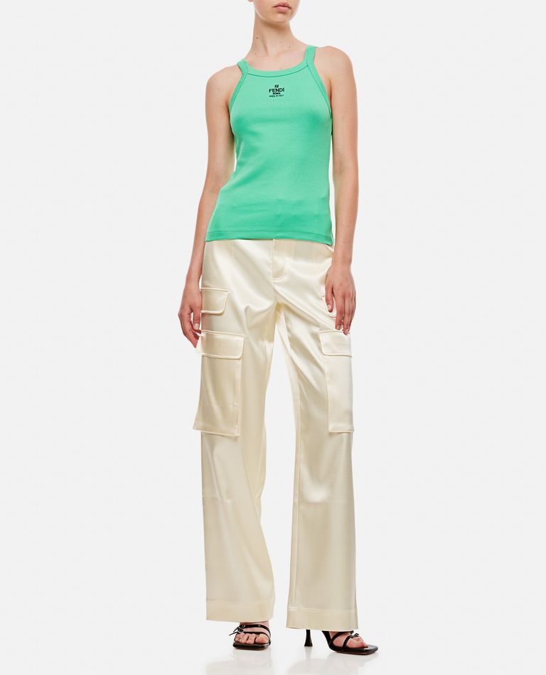 Fendi Logo Embroidered Knitted Tank Top In Green