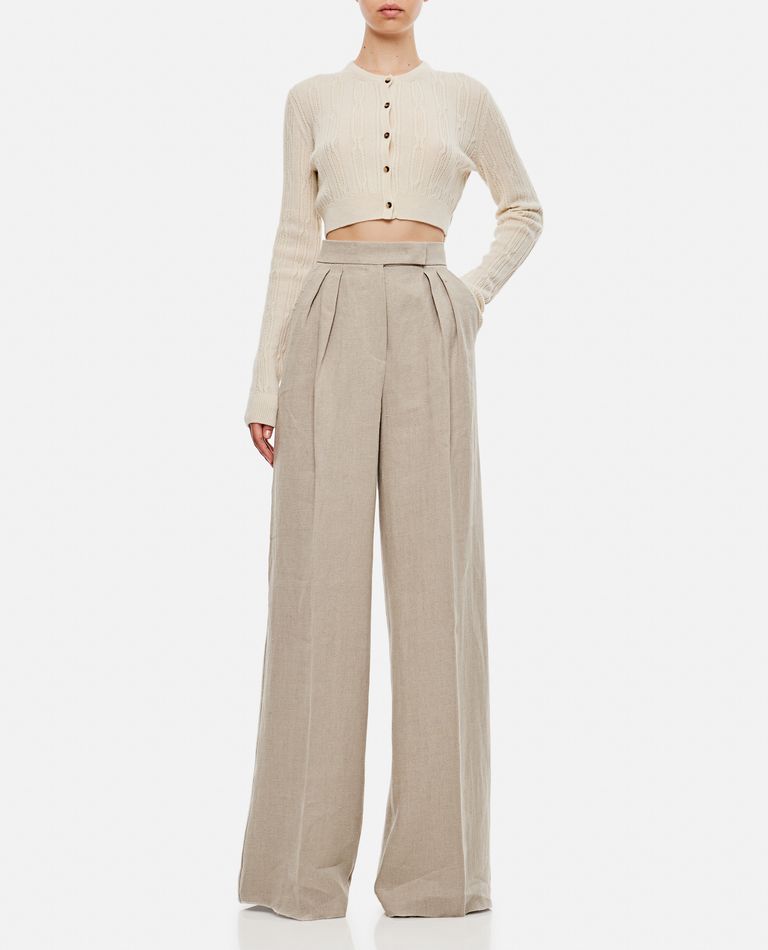 Max Mara Linen Trousers With Pleats In Beige