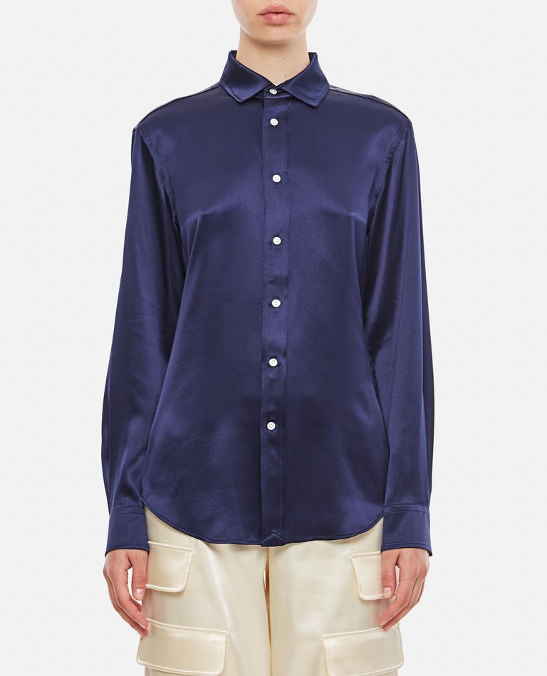 Polo Ralph Lauren  ,  Long Sleeve Button Front Silk Shirt  ,  Blue 2