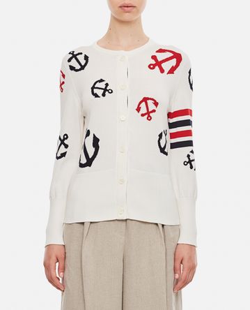 Thom Browne - EMBROIDERED ANCHORS CREWNECK COTTON CARDIGAN