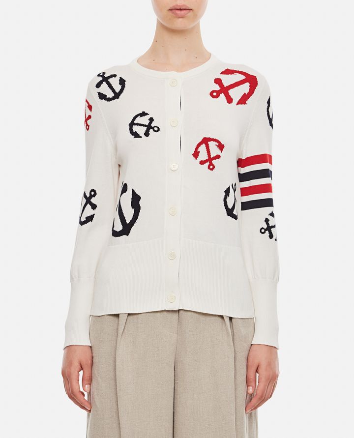 Thom Browne - EMBROIDERED ANCHORS CREWNECK COTTON CARDIGAN_1