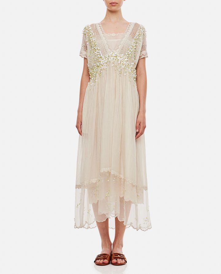 Péro - SHORT SLEEVES SHEER DRESS WITH EMBROIDERIES_1