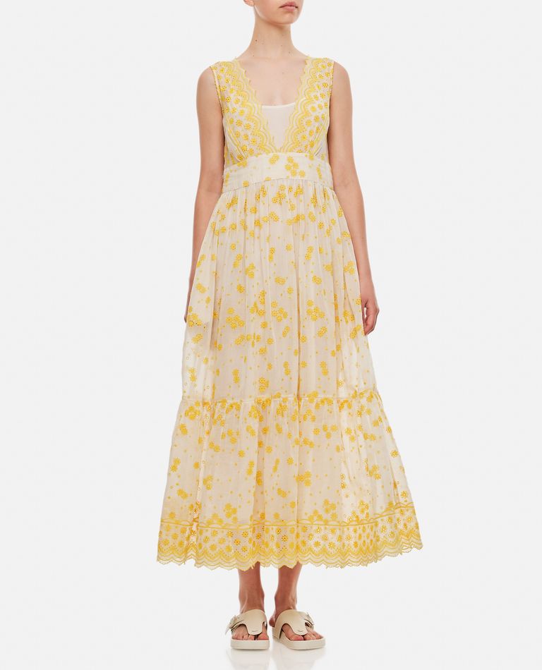 Pã©ro San Gallo Embroidered Maxi Dress In Yellow