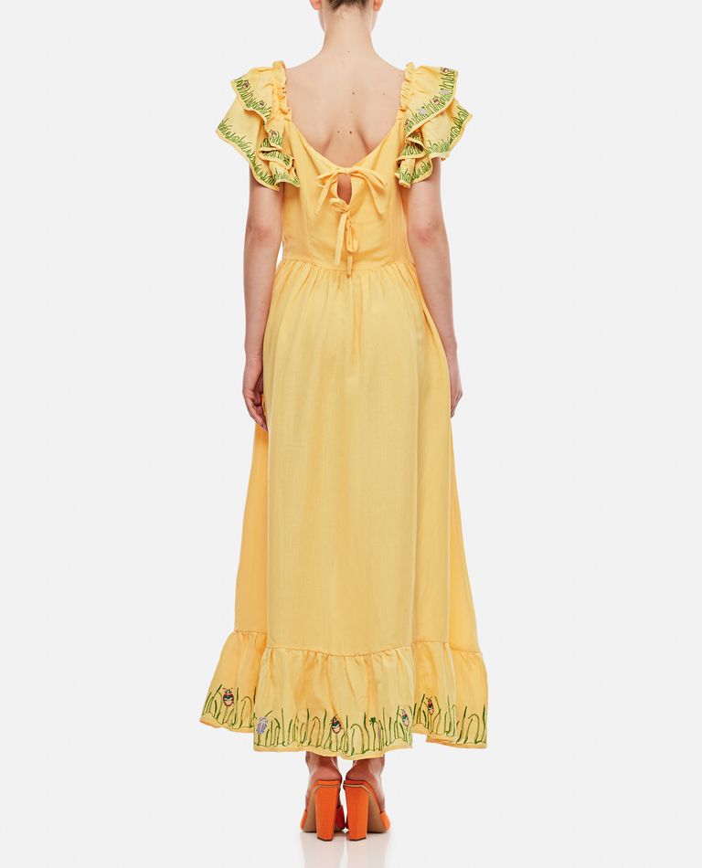 Shop Helmstedt Brise Embroidered Linen Long Dress In Yellow