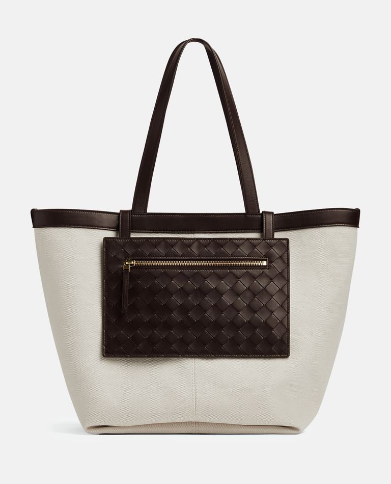 MEDIUM FLIP FLAP CANVAS MIX TOTE BAG for Women - Bottega MEDIUM FLIP FLAP CANVAS MIX TOTE BAG for Women - Bottega