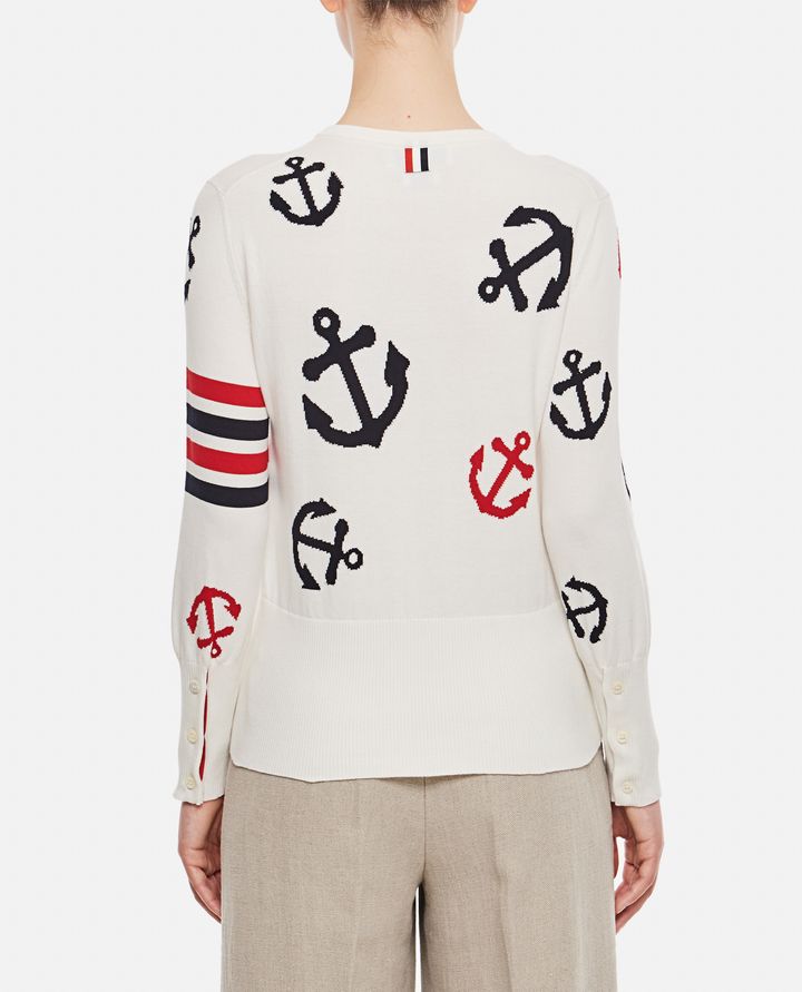 Thom Browne - EMBROIDERED ANCHORS CREWNECK COTTON CARDIGAN_4