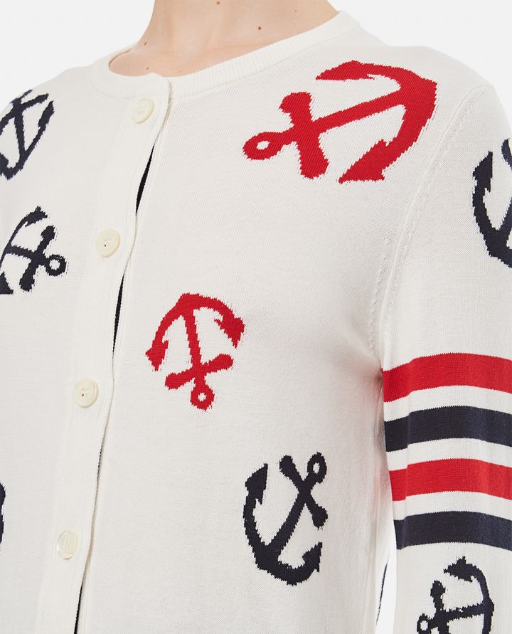 Thom Browne - EMBROIDERED ANCHORS CREWNECK COTTON CARDIGAN_5