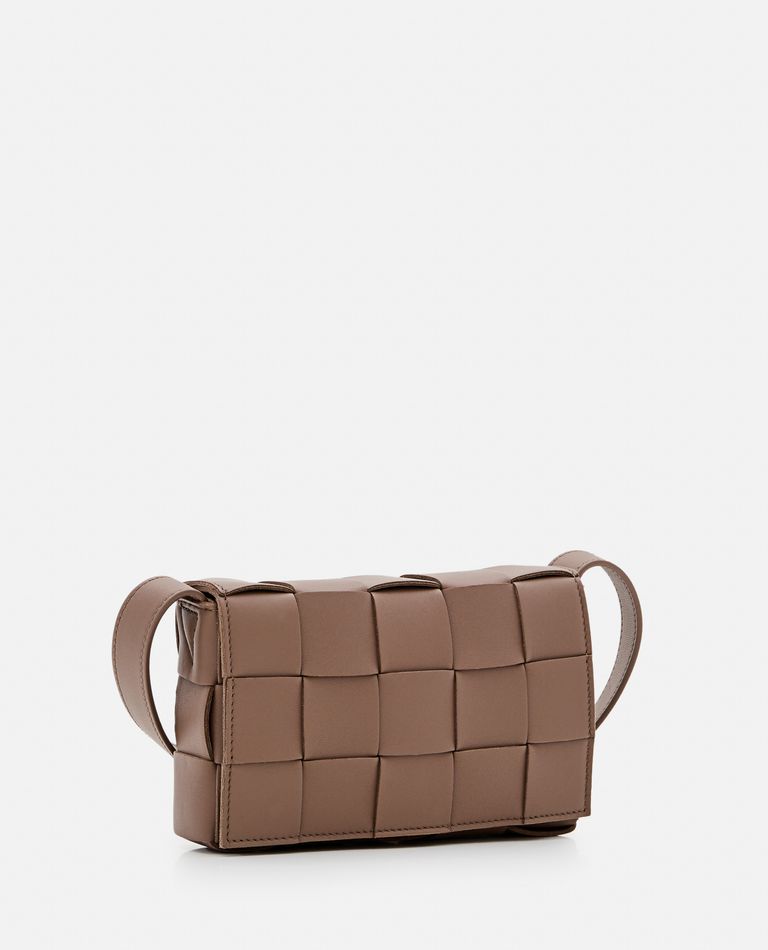 Shop Bottega Veneta Small Cassette Leather Shoulder Bag In Brown