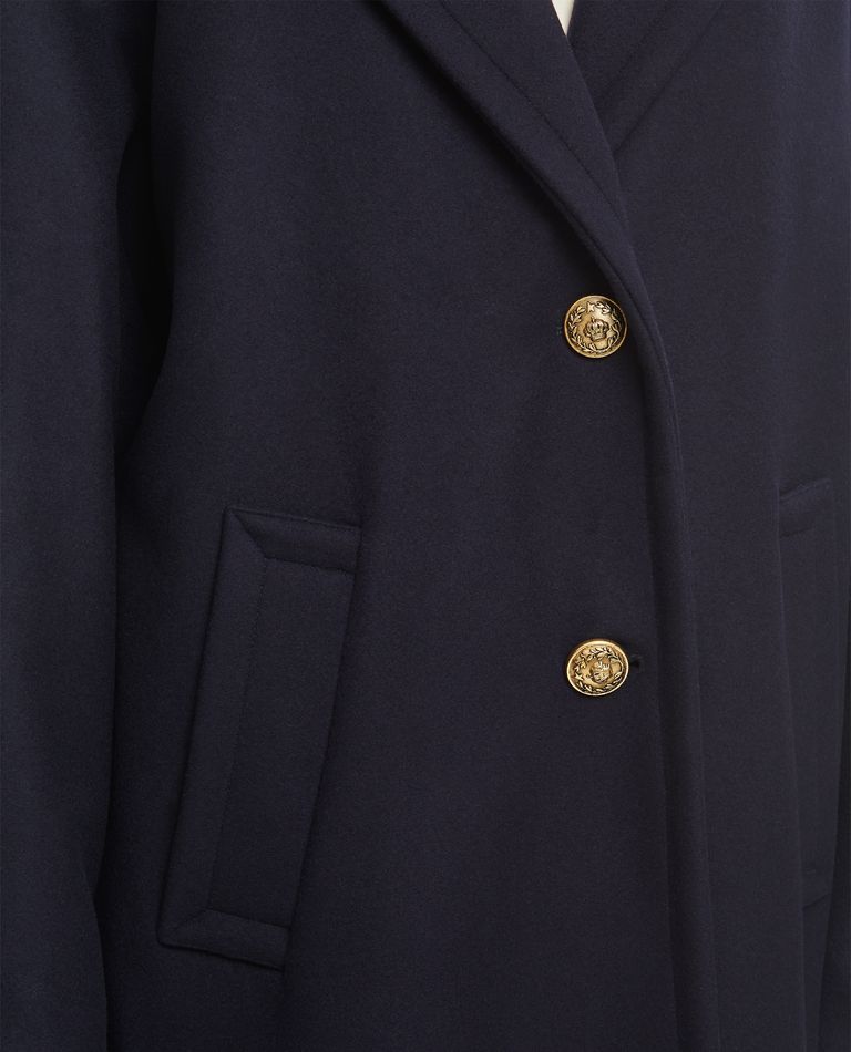 コート Golden  FW25 COCOON COAT (GWP00566P000502 50486) Women's single-breasted cocoon coat in dark blue wool with