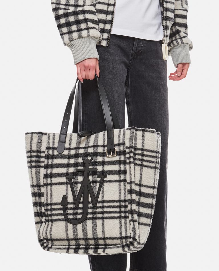 Shop Jw Anderson Oversized Belt Wool Tote Bag In Black