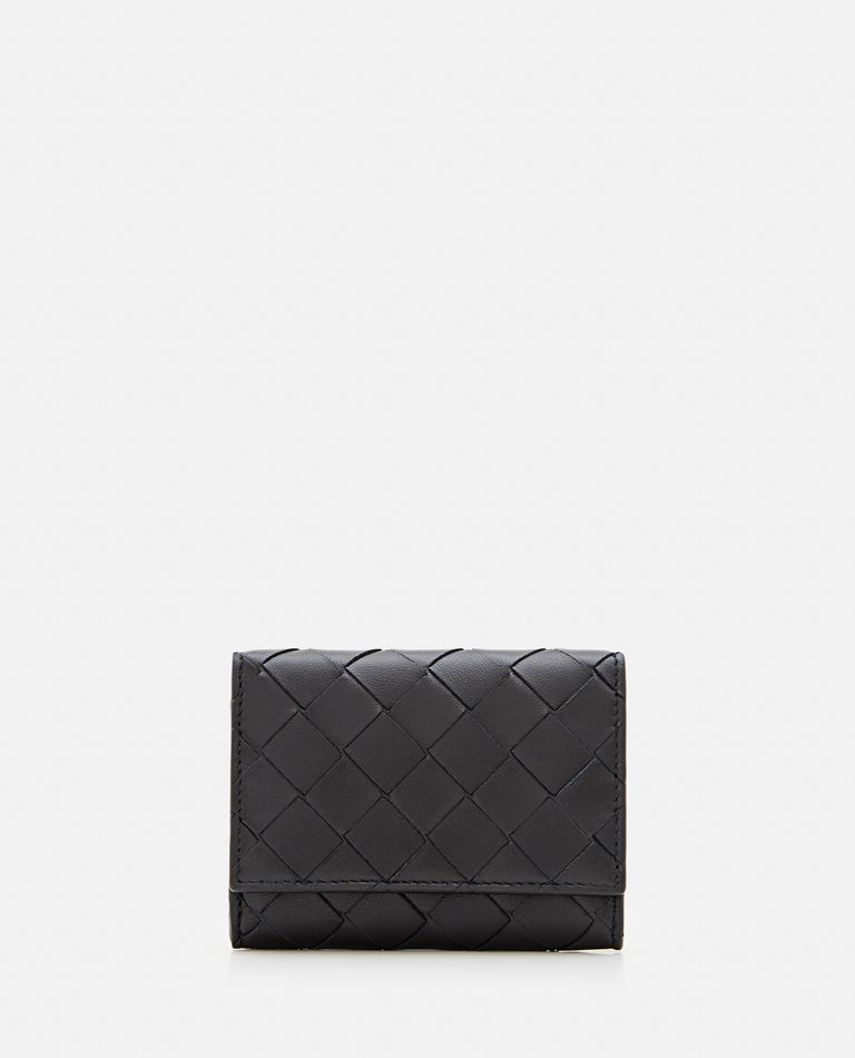 Bottega Veneta  ,  Tri-fold Zip Leather Wallet  ,  Black TU