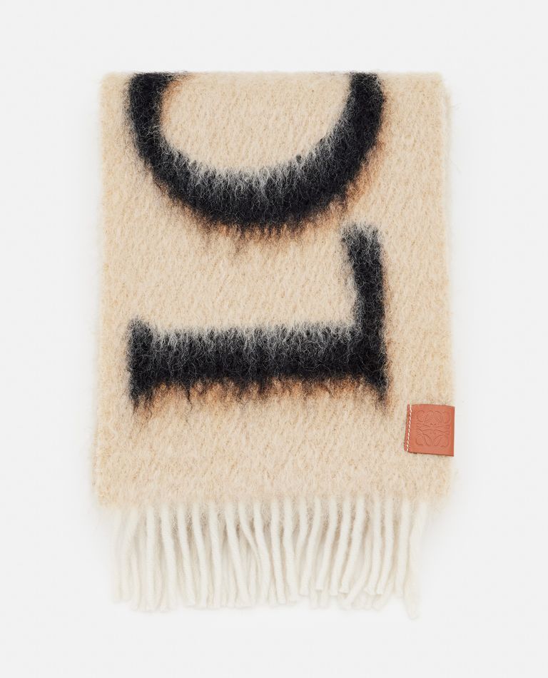 Loewe Intarsia-knit Logo Brushed Scarf In Beige