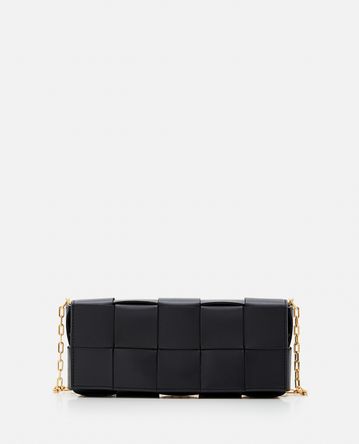 Bottega Veneta Baguette Pochette On Chain In Black - Black & Gold