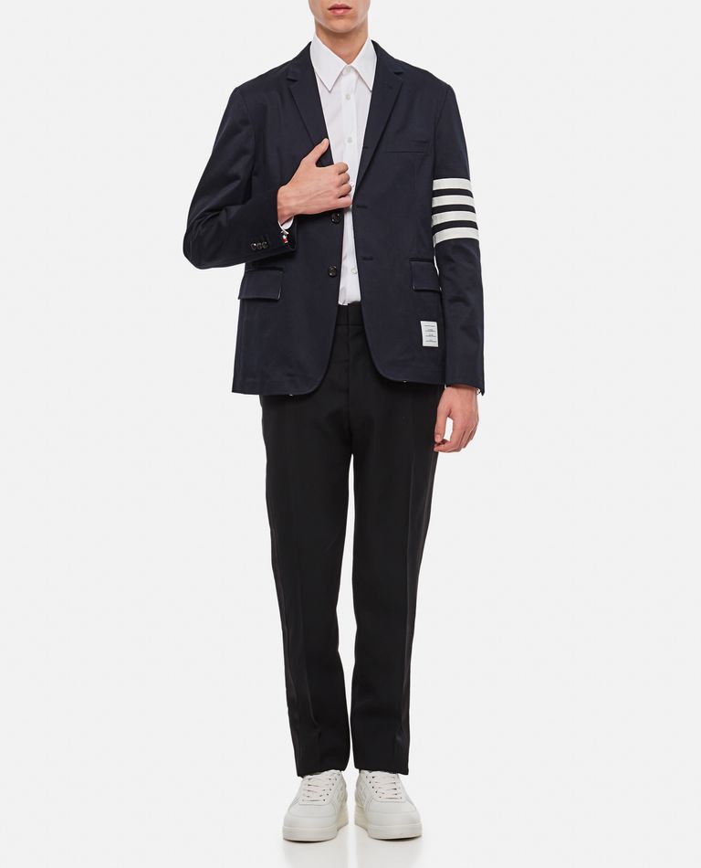 Shop Thom Browne Unconstructered Classic Sport Jacket W/ 4 Bar In Cotton Tw In Blue