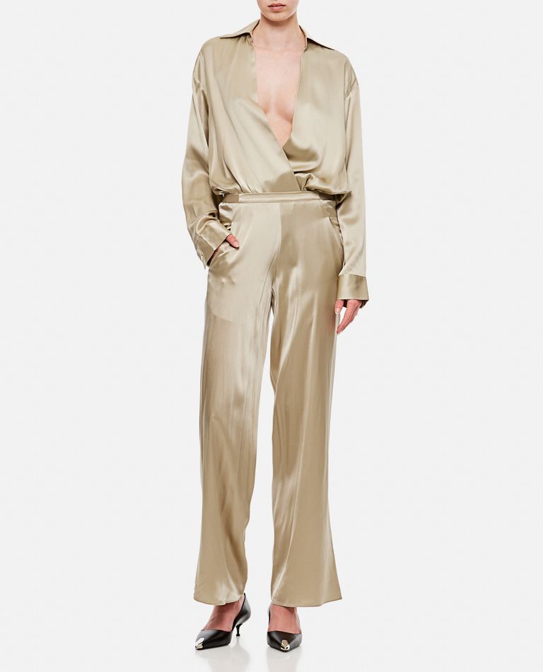 Shop Christopher Esber Silk Satin Shirt Bodysuit In Gold